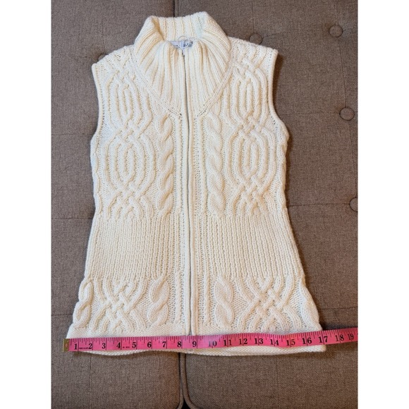 WHBM Ivory Cable Knit Fisherman Sweater Vest Full Zip Small Layering Apres Ski - Picture 10 of 11